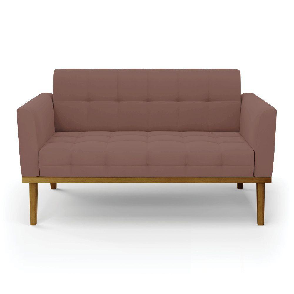 Sofá Namoradeira 2 Lugares De Madeira Castanho Elisa Veludo Rosê D03 - D\'rossi - 4