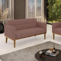 Sofá Namoradeira 2 Lugares De Madeira Castanho Elisa Veludo Rosê D03 - D\'rossi - 6