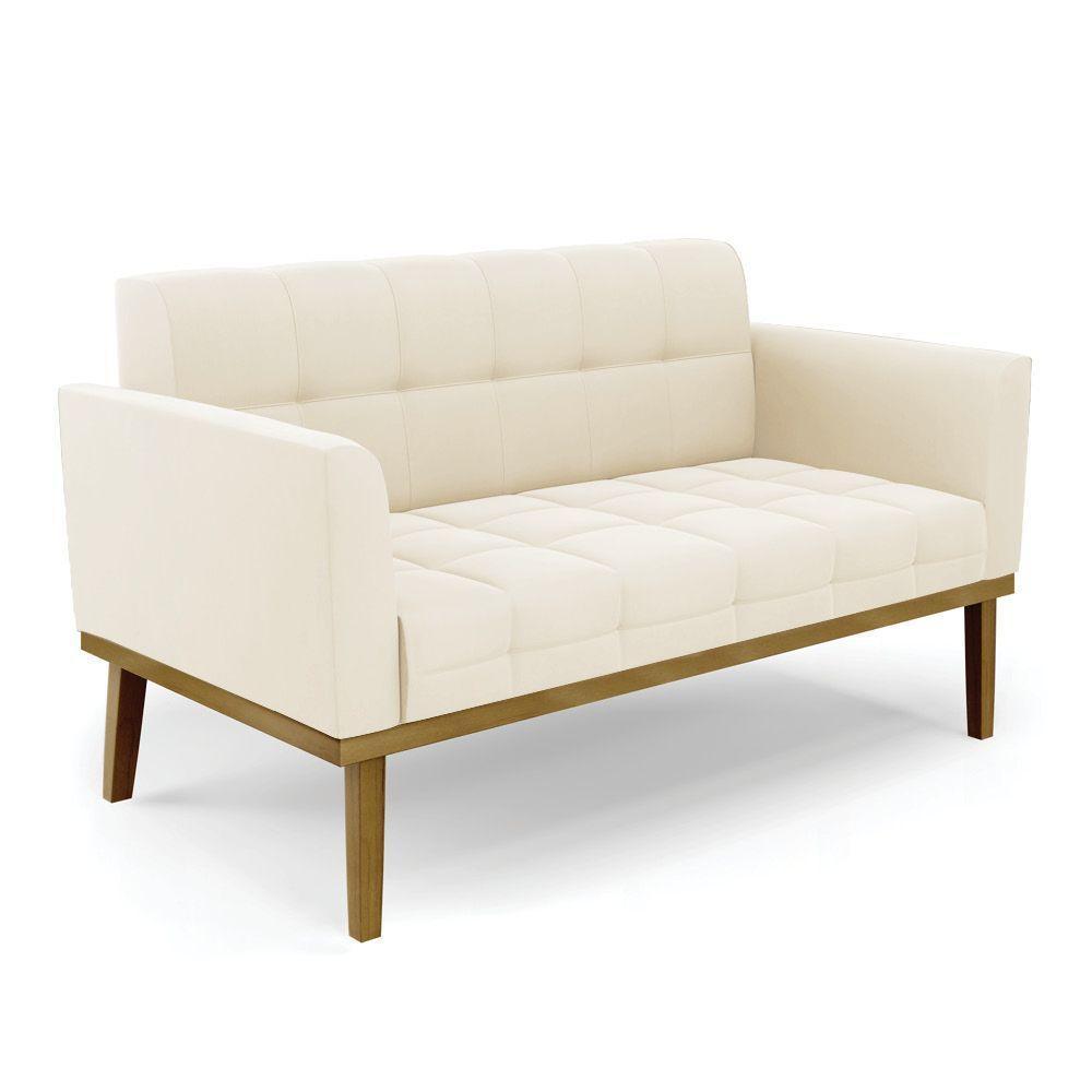 Sofá Namoradeira E 2 Poltronas Base Madeira Castanho Elisa Veludo Bege D03 - D\'rossi - 8