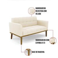 Sofá Namoradeira E 2 Poltronas Base Madeira Castanho Elisa Veludo D03 - D\'rossi Cor Bege - 2