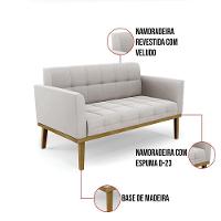 Sofá Namoradeira E 2 Poltronas Base Madeira Castanho Elisa Veludo Cinza D03 - D\'rossi - 5