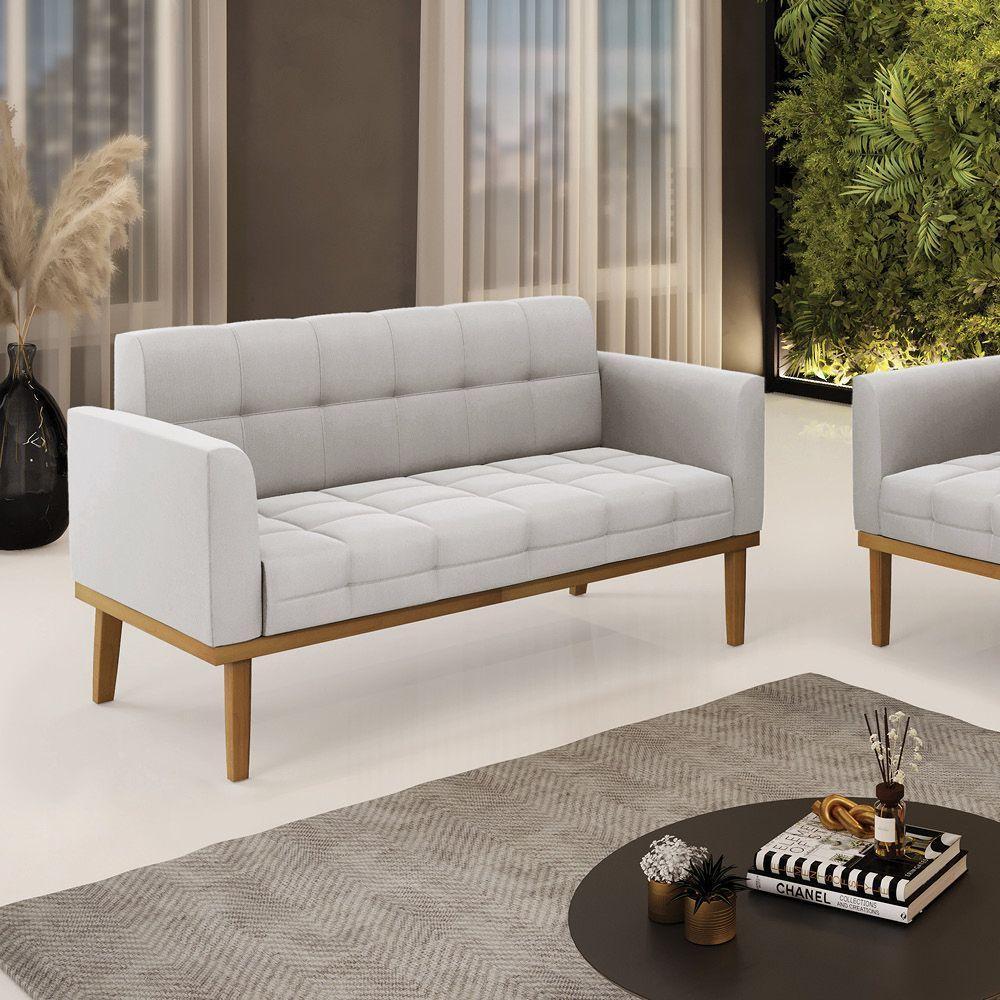 Sofá Namoradeira 2 Lugares De Madeira Castanho Elisa Veludo Cinza D03 - D\'rossi - 2