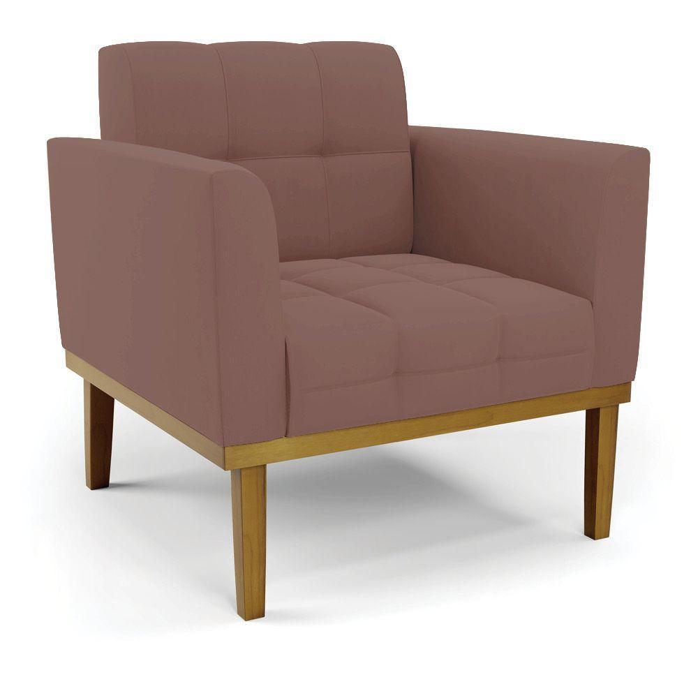 Sofá Namoradeira E 2 Poltronas Base Madeira Castanho Elisa Veludo D03 - D\'rossi Cor Rose - 8