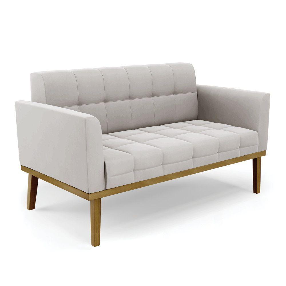 Sofá Namoradeira E 2 Poltronas Base Madeira Castanho Elisa Veludo D03 - D\'rossi Cor Cinza - 8