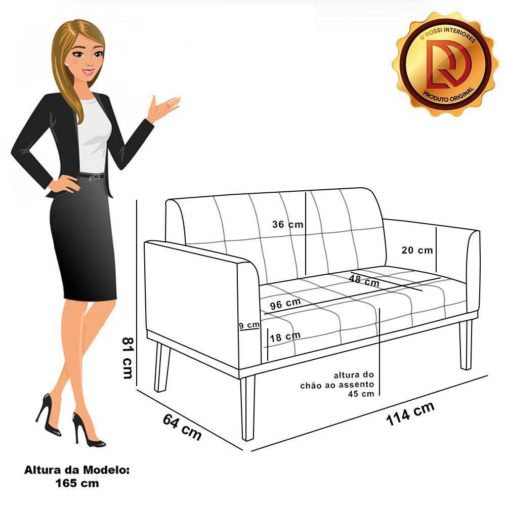 Sofá Namoradeira E 2 Poltronas Base Madeira Castanho Elisa Veludo D03 - D\'rossi Cor Preto - 2