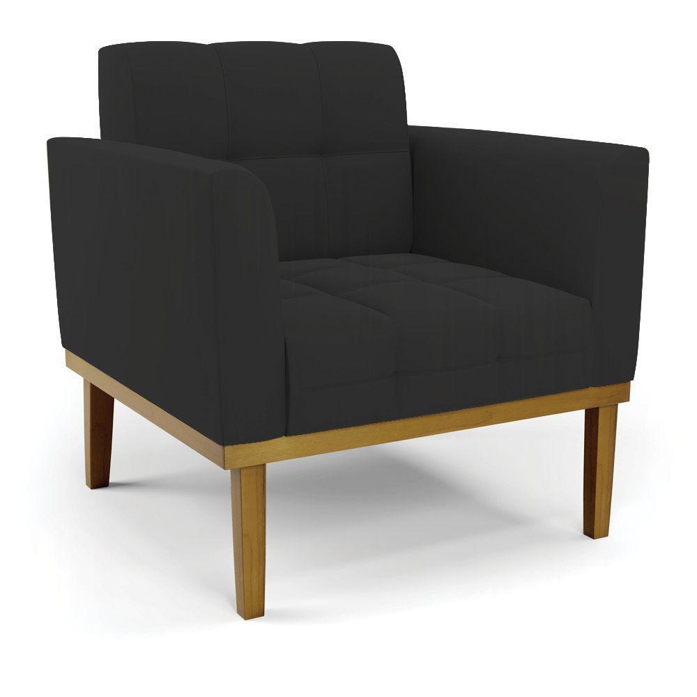 Sofá Namoradeira E 2 Poltronas Base Madeira Castanho Elisa Veludo D03 - D\'rossi Cor Preto - 3