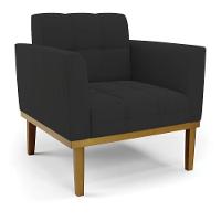 Sofá Namoradeira E 2 Poltronas Base Madeira Castanho Elisa Veludo D03 - D\'rossi Cor Preto - 3