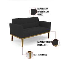 Sofá Namoradeira E 2 Poltronas Base Madeira Castanho Elisa Veludo D03 - D\'rossi Cor Preto