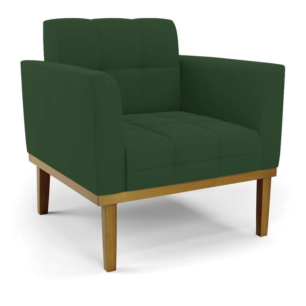 Sofá Namoradeira E 2 Poltronas Base Madeira Castanho Elisa Veludo D03 - D\'rossi Cor Verde - 6