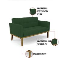 Sofá Namoradeira E 2 Poltronas Base Madeira Castanho Elisa Veludo D03 - D\'rossi Cor Verde - 5