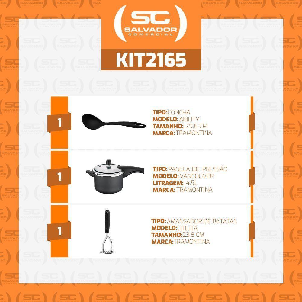 Jogo De Panela Pressão Antiaderente 4,5l Grafite Com Amassador Inox E Concha Tramontina - 5