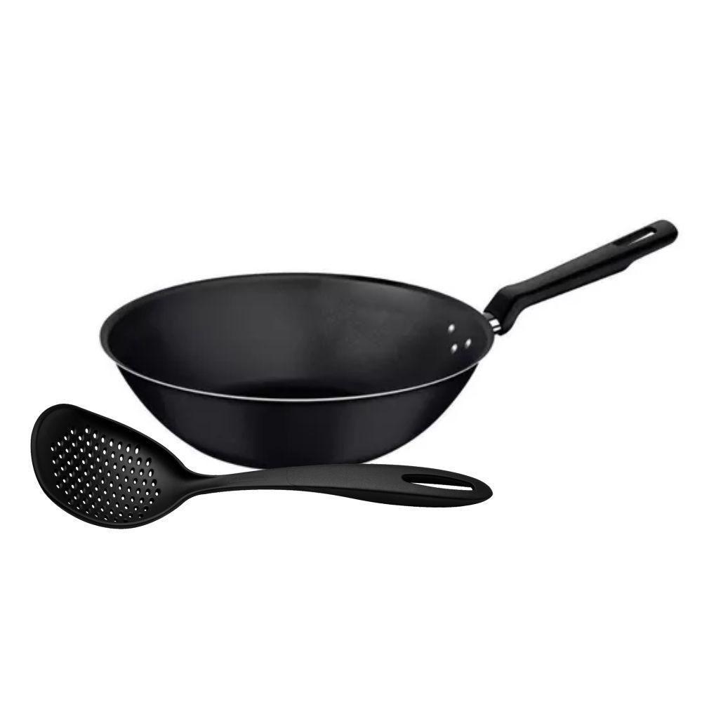 Panela Wok Loreto Em Alumínio Antiaderente Starflon Grafite 3,6l Com Espumadeira Tramontina - 1