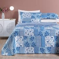 Colcha Estampada Dupla Face Bouti King 03 Peças - Azul Sereno