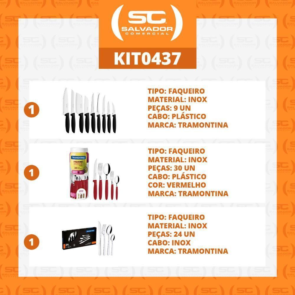 Kit - 1 Faqueiro Vermelho 30 Peças + 1 Conjunto Facas 9pç + 1 Faqueiro Inox 24pç - Tramontina - 2