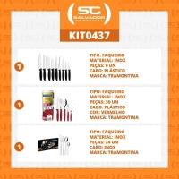 Kit - 1 Faqueiro Vermelho 30 Peças + 1 Conjunto Facas 9pç + 1 Faqueiro Inox 24pç - Tramontina - 2