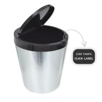 Lixeira Cesto 10 Litros Tampa Click Label Redonda Cor Prata Inox - 4