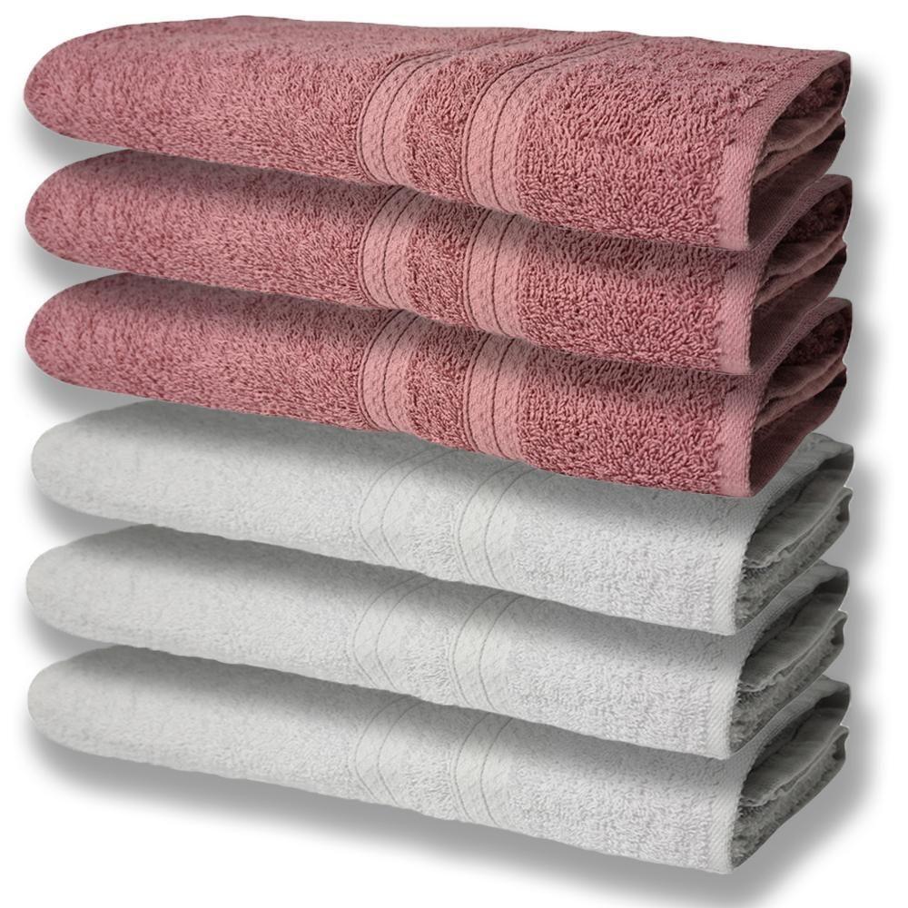 6 Toalhas Grande Super Felpudas E Grossa Algodão 80x150 Itália Soft Beka - Branco/rosê Branco/rosê - 1