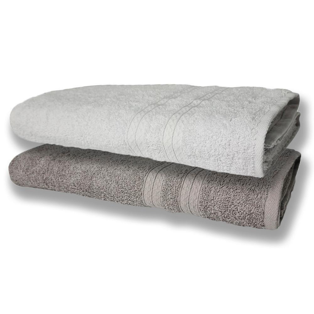 2 Toalhas Super Felpudas Grande E Grossa Algodão 80x150 Itália Soft Beka - Branco/cinza Branco/cinza - 1