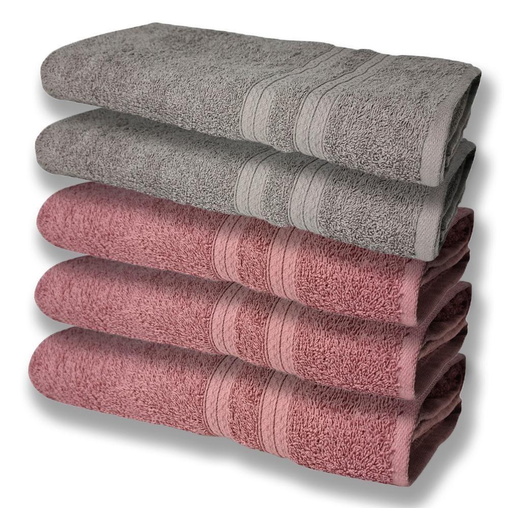 5 Toalhas Super Felpudas Grande E Grossa Algodão 80x150 Itália Soft Beka - Cinza/rosê Cinza/rosê - 1