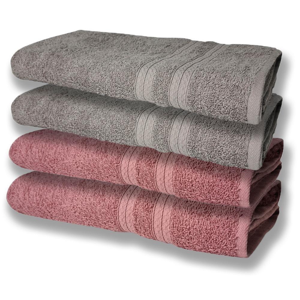 4 Toalhas Super Felpudas Grande E Grossa Algodão 80x150 Itália Soft Beka - Cinza/rosê Cinza/rosê - 1