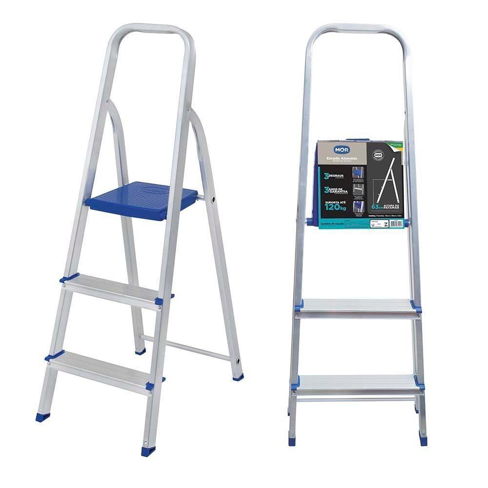 Escada De Alumínio 3 Degraus Tesoura Capacidade 120 Kg Mor - 1