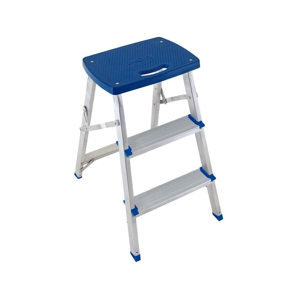 Escada Banqueta 3 Degraus Reforçada Alumínio Azul Mor - 1