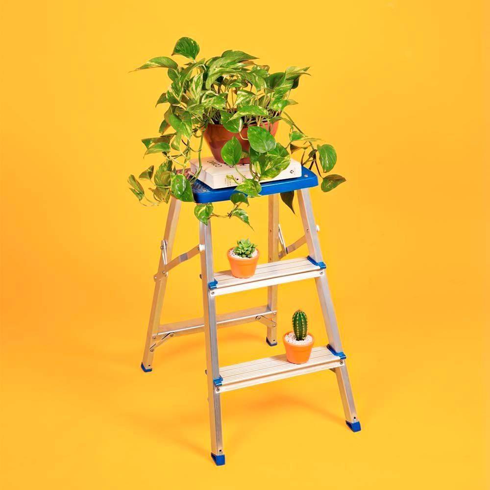 Escada Banqueta 3 Degraus Reforçada Alumínio Azul Mor - 6