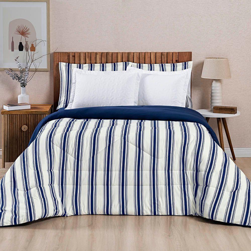 Edredom Coberdrom Estilo Queen Malha 100% Algodão - Marinho - 2