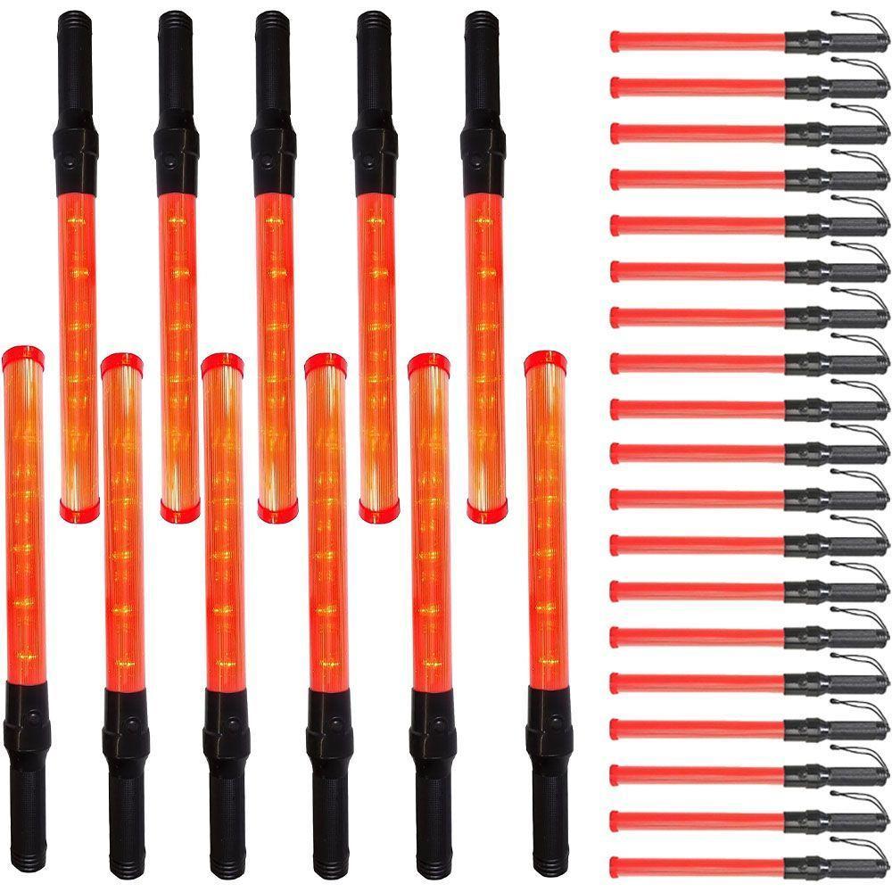 Bastao Sinalizador Grande Fluorescente Kit 30 Uni Luz Led Transito Manobra Engarrafamento Baliza - 1
