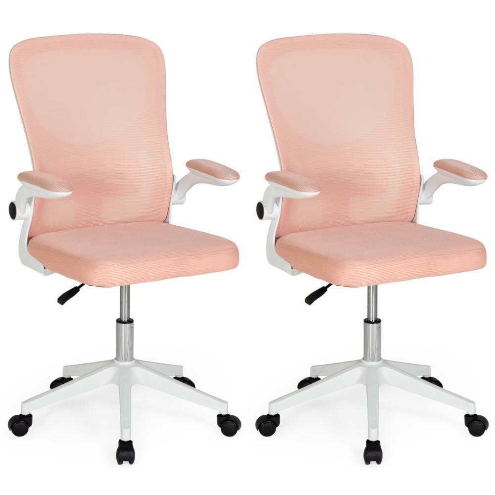 Kit 2 Cadeiras De Escritório Giratória Mônaco Com Relax E Regulagem De Altura - Rosa - 1