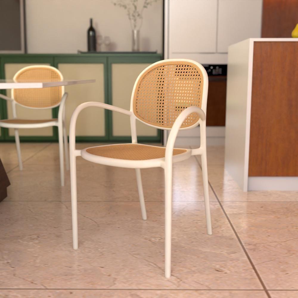 Cadeira De Jantar Roma Com Braço Para Sala E Cozinha - Bege - 3