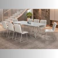 Conjunto Mesa De Jantar Milão Off White Com 8 Cadeiras Cristal Couro Pérola Metal Champanhe - 7