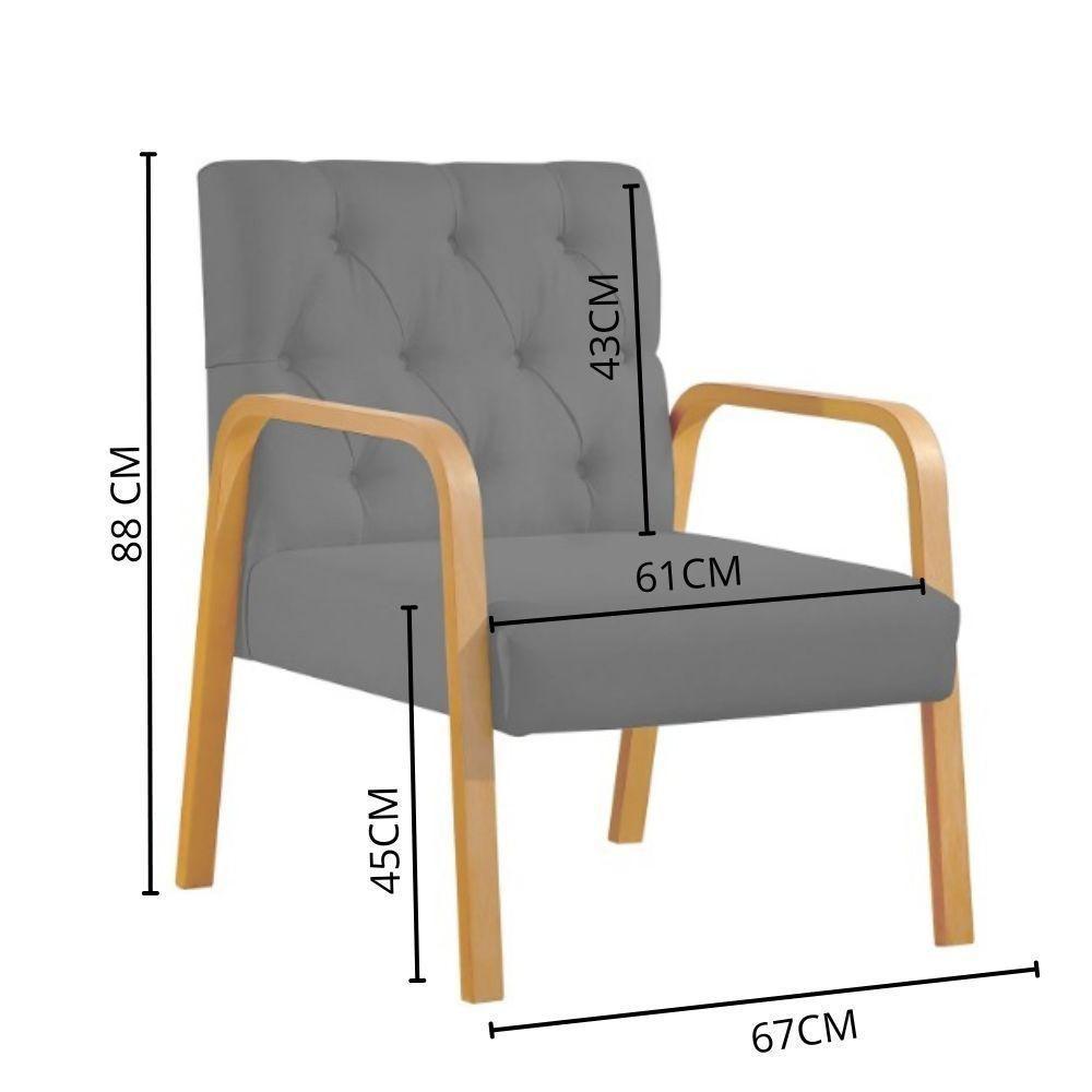 Poltrona Ellie Veludo Preto Com Capitonê E Base Madeira - 4