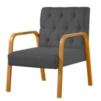 Poltrona Ellie Veludo Preto Com Capitonê E Base Madeira - 1