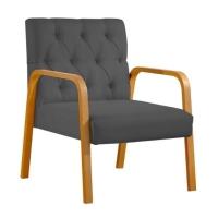 Poltrona Ellie Veludo Preto Com Capitonê E Base Madeira - 5