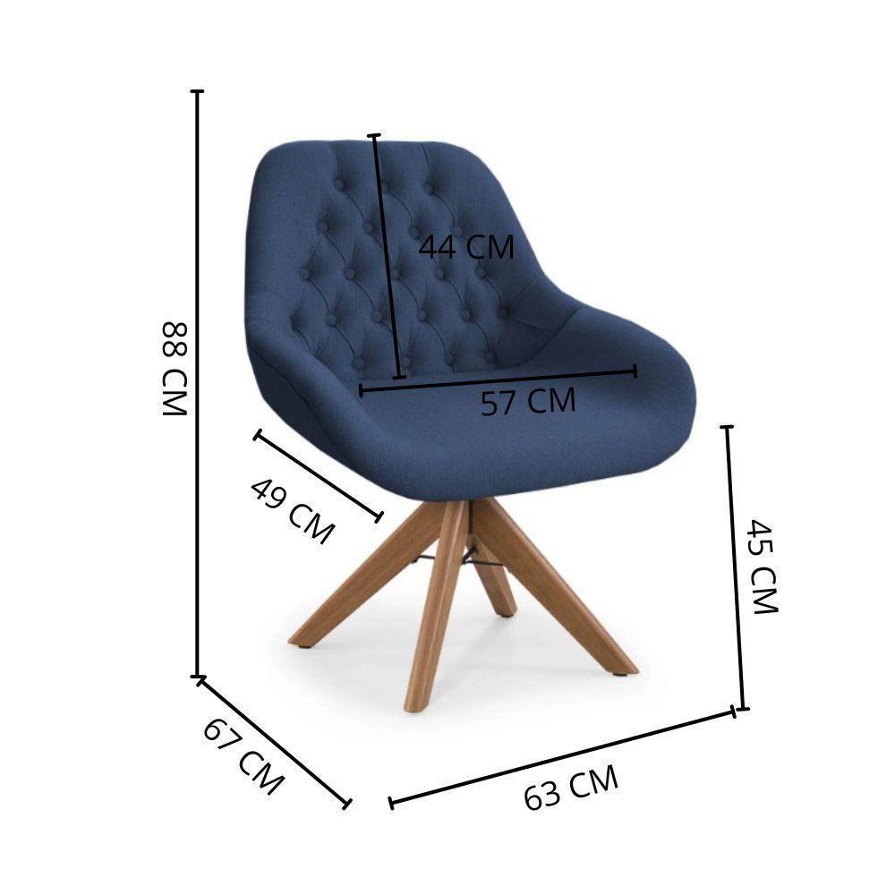 Poltrona Pandora Linho Azul Com Capitonê E Base Giratória Madeira - 5