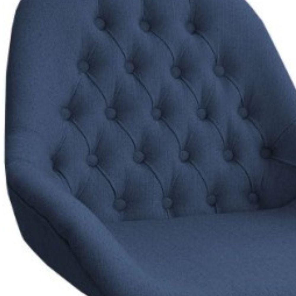 Poltrona Pandora Linho Azul Com Capitonê E Base Giratória Madeira - 6