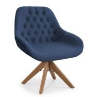 Poltrona Pandora Linho Azul Com Capitonê E Base Giratória Madeira - 1