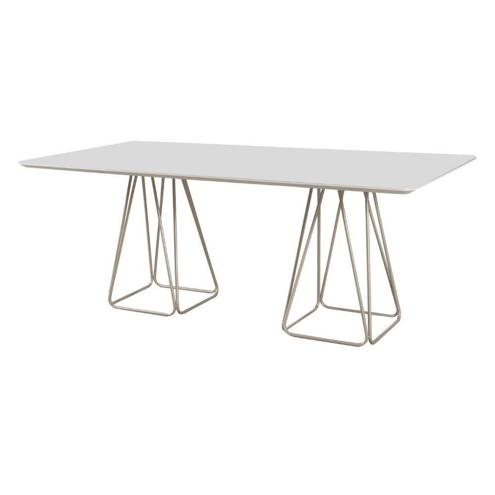 Mesa De Jantar Milão Retangular Off White Com Base Metal Champanhe 2 M - 1