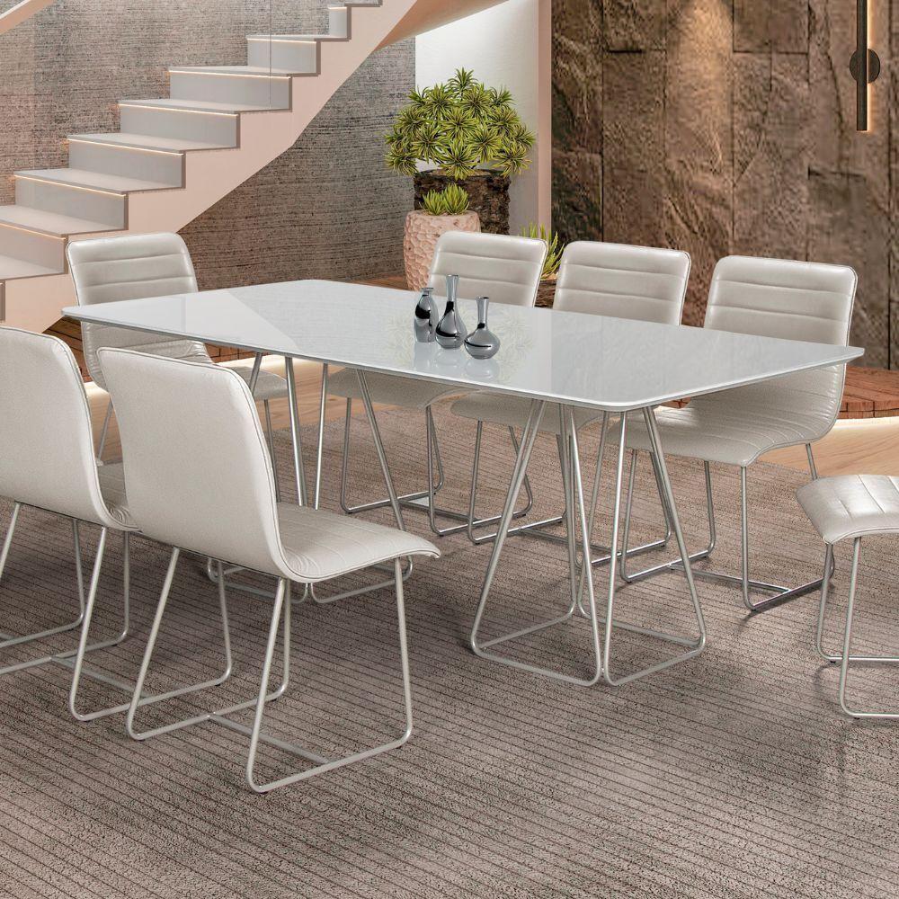 Mesa De Jantar Milão Retangular Off White Com Base Metal Champanhe 2 M - 2