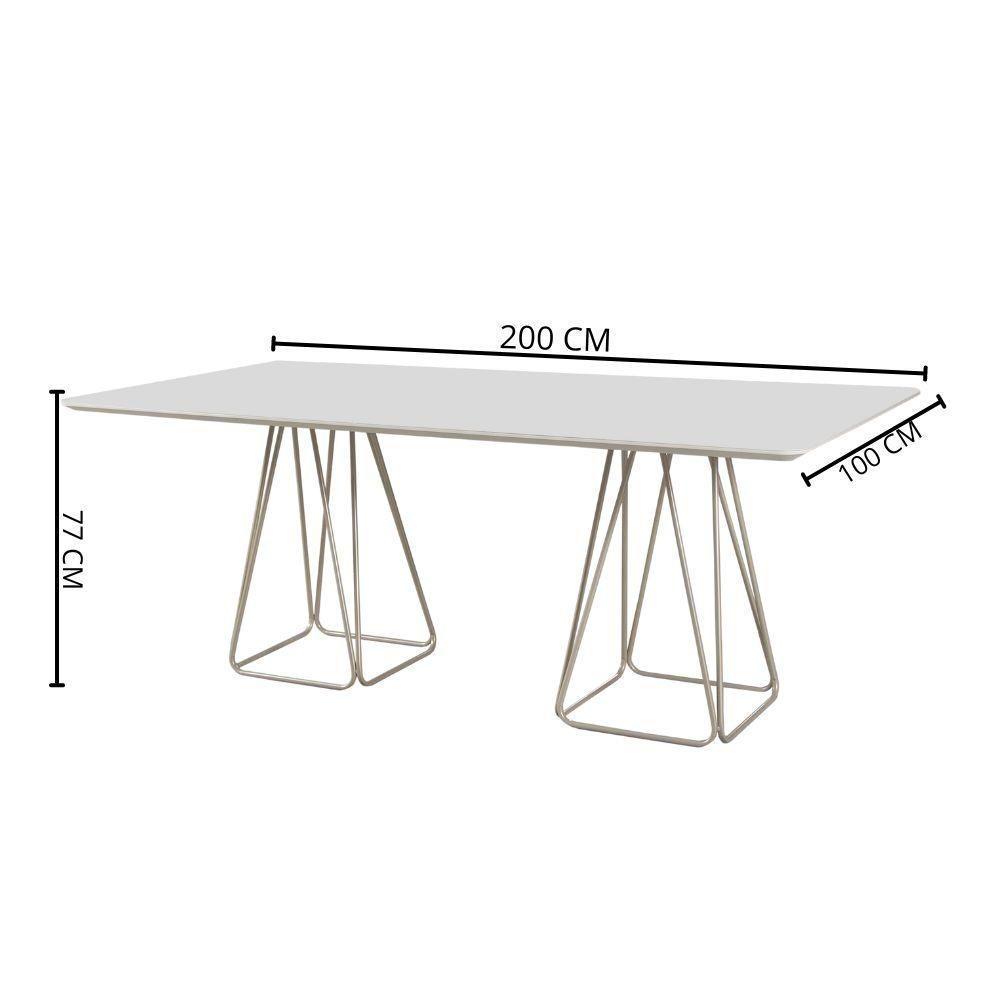 Mesa De Jantar Milão Retangular Off White Com Base Metal Champanhe 2 M - 3