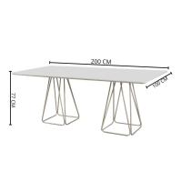 Mesa De Jantar Milão Retangular Off White Com Base Metal Champanhe 2 M - 3