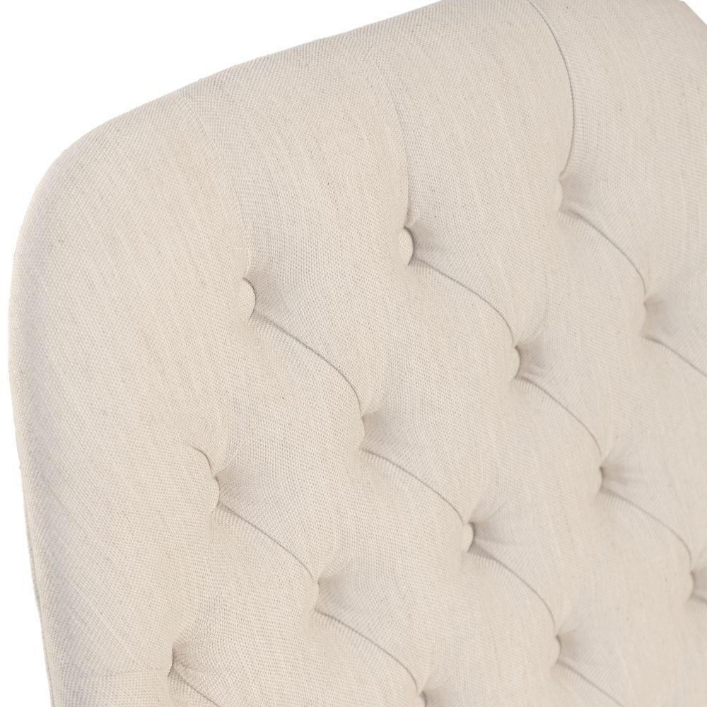 Poltrona Pandora Linho Cru Com Capitonê E Base Giratória Madeira - 4