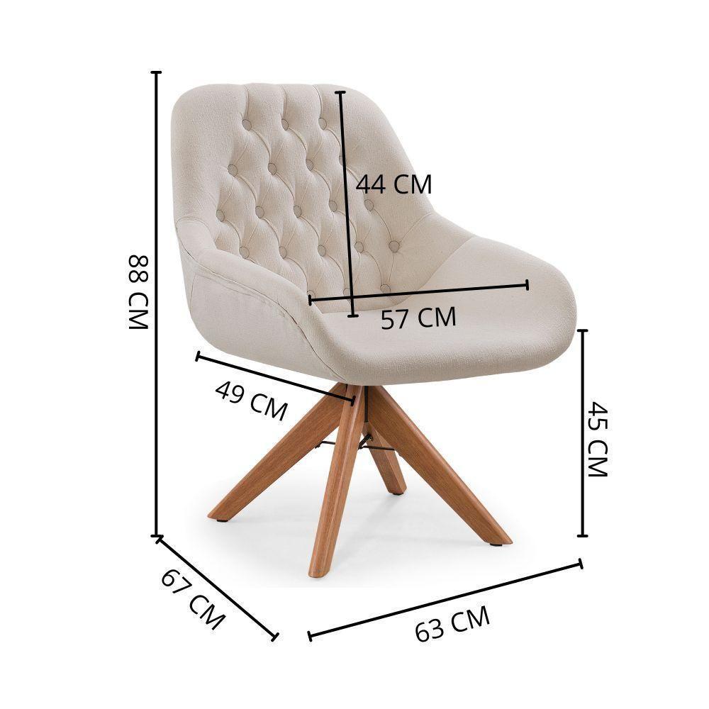 Poltrona Pandora Linho Cru Com Capitonê E Base Giratória Madeira - 6