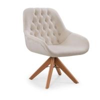 Poltrona Pandora Linho Cru Com Capitonê E Base Giratória Madeira - 1