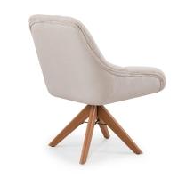 Poltrona Pandora Linho Cru Com Capitonê E Base Giratória Madeira - 5