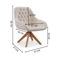 Poltrona Pandora Linho Cru Com Capitonê E Base Giratória Madeira - 6