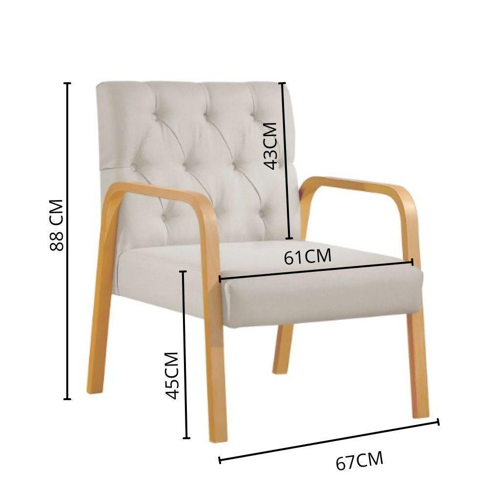 Poltrona Ellie Veludo Bege Com Capitonê E Base Madeira - 4