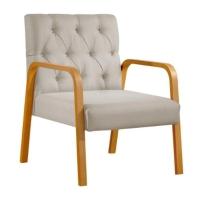 Poltrona Ellie Veludo Bege Com Capitonê E Base Madeira - 5