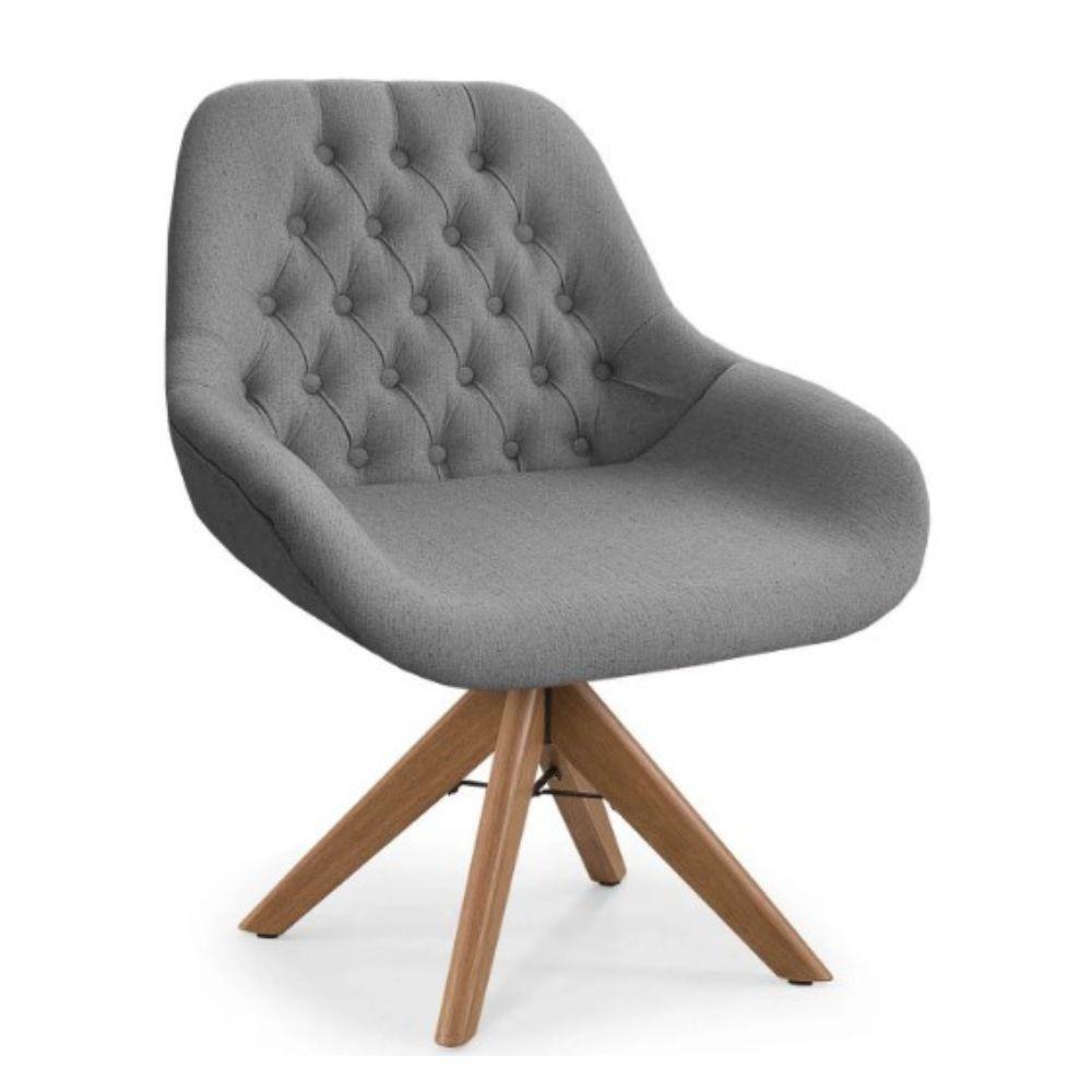 Poltrona Pandora Linho Chumbo Com Capitonê E Base Giratória Madeira - 1